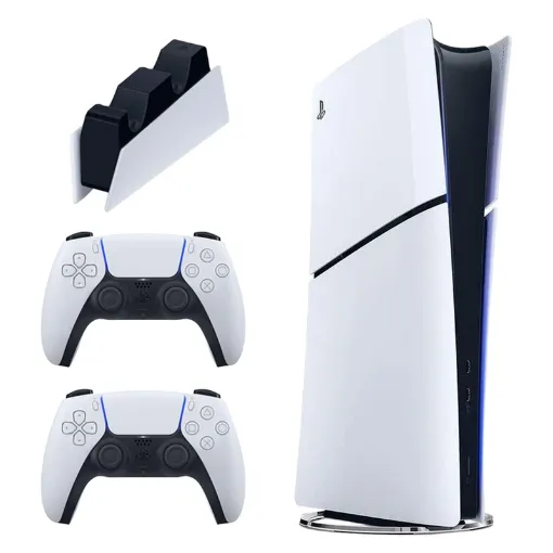 تصویر  کنسول بازی سونی مدل PlayStation 5 Slim Digital Edition ظرفیت 1 ترابایت ریجن 2016B اروپا به همراه دسته اضافی و پایه شارژر